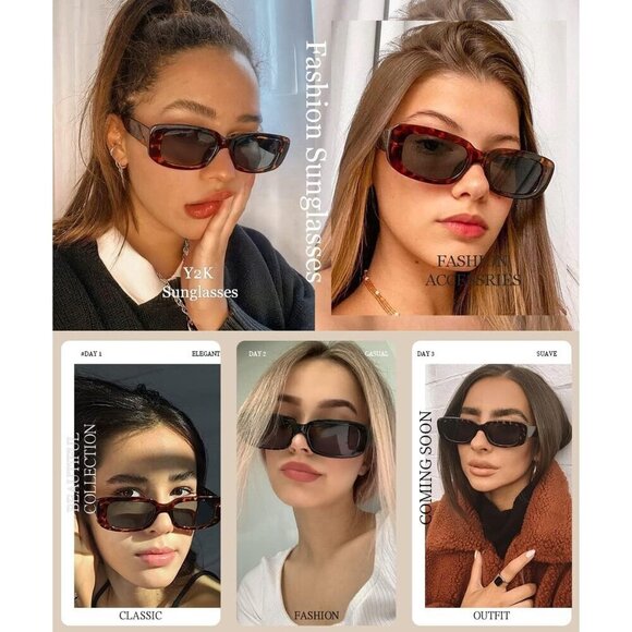 Trendy Rectangle Dark Leopard Sunglasses Women Men Retro Square Fashion Shades